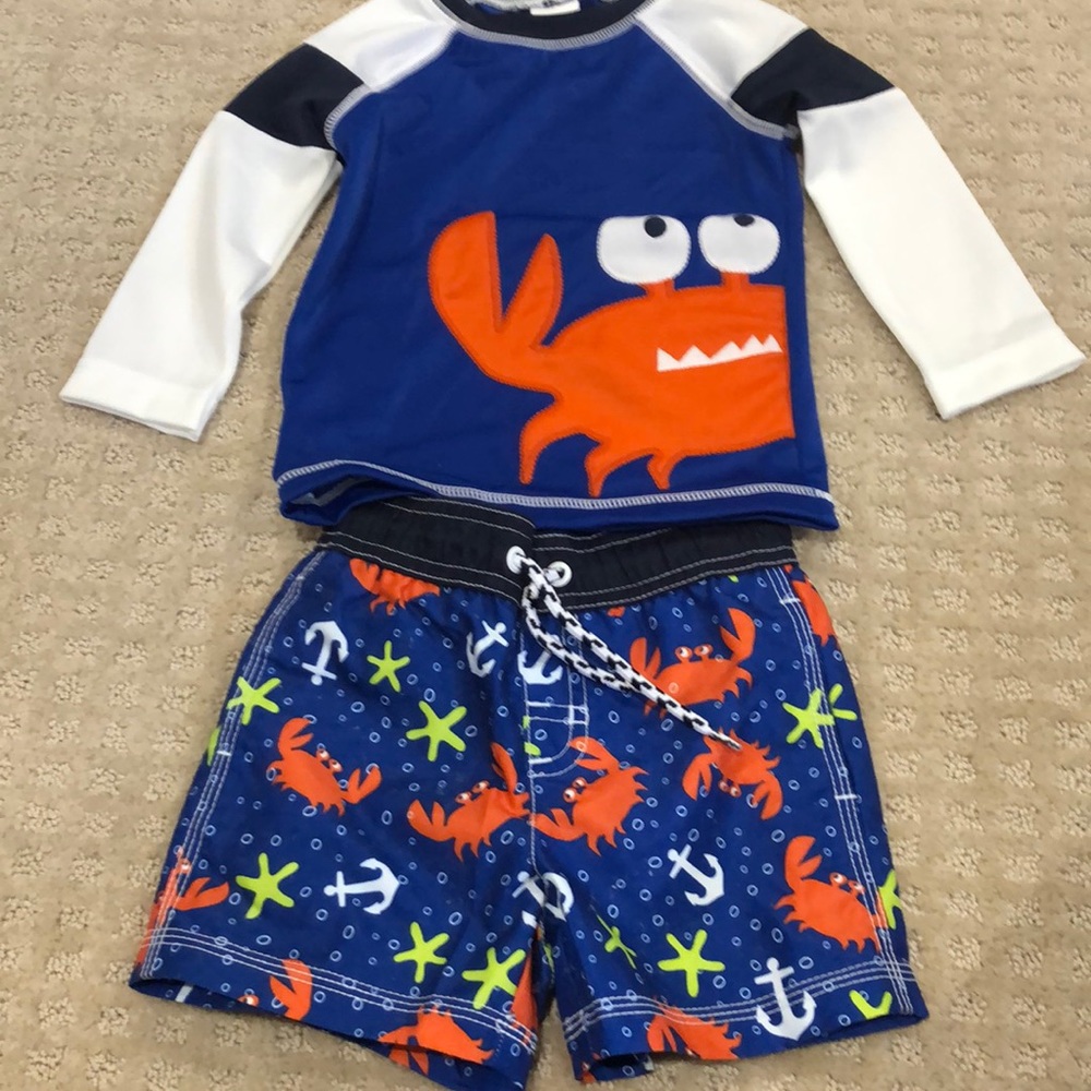 Gymboree Crab Swim Trunks and Rash Guard 12-18M